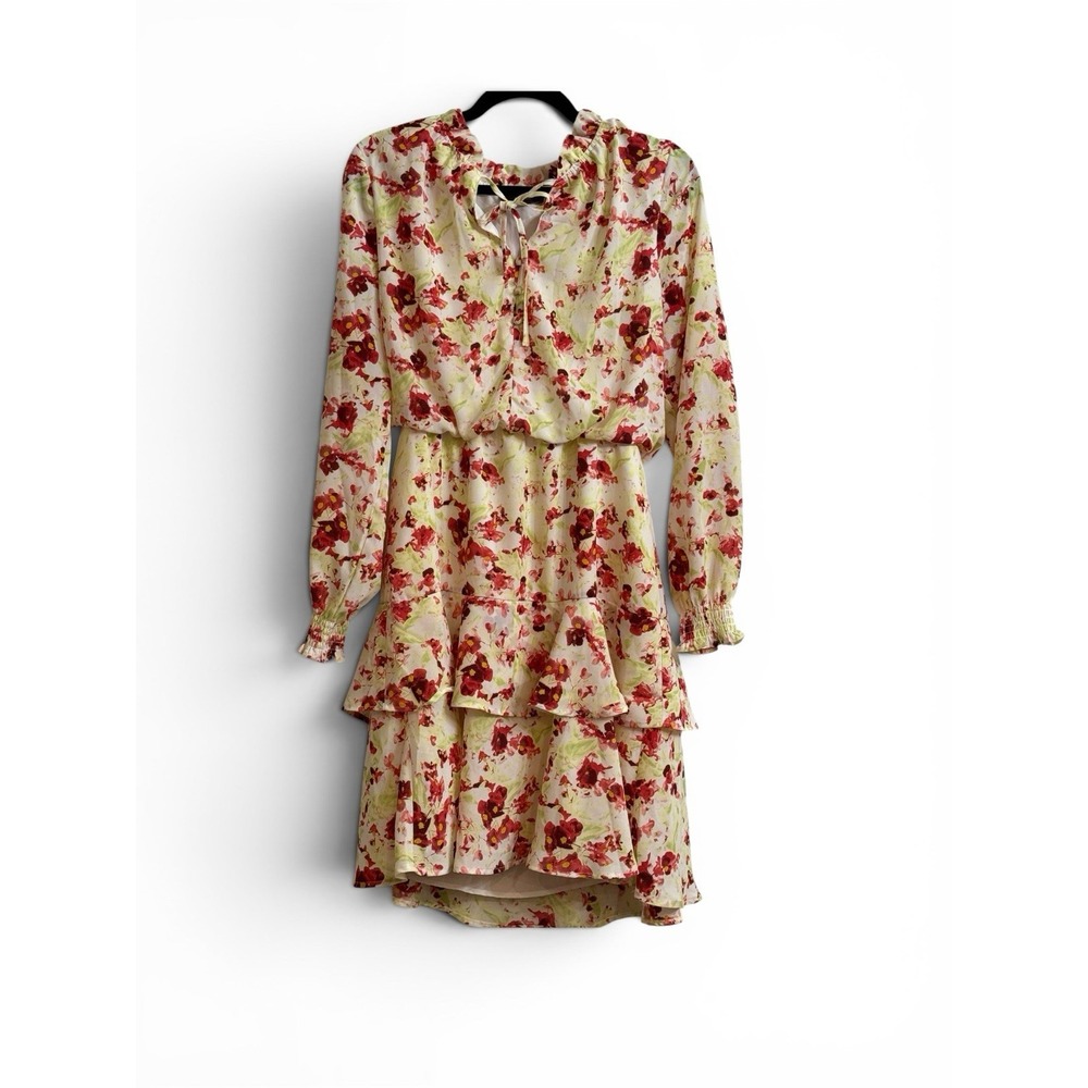 Johnston‎ & Murphy Floral Tiered Dress XS Long Sleeve Ruffle Hem Peasant Boho